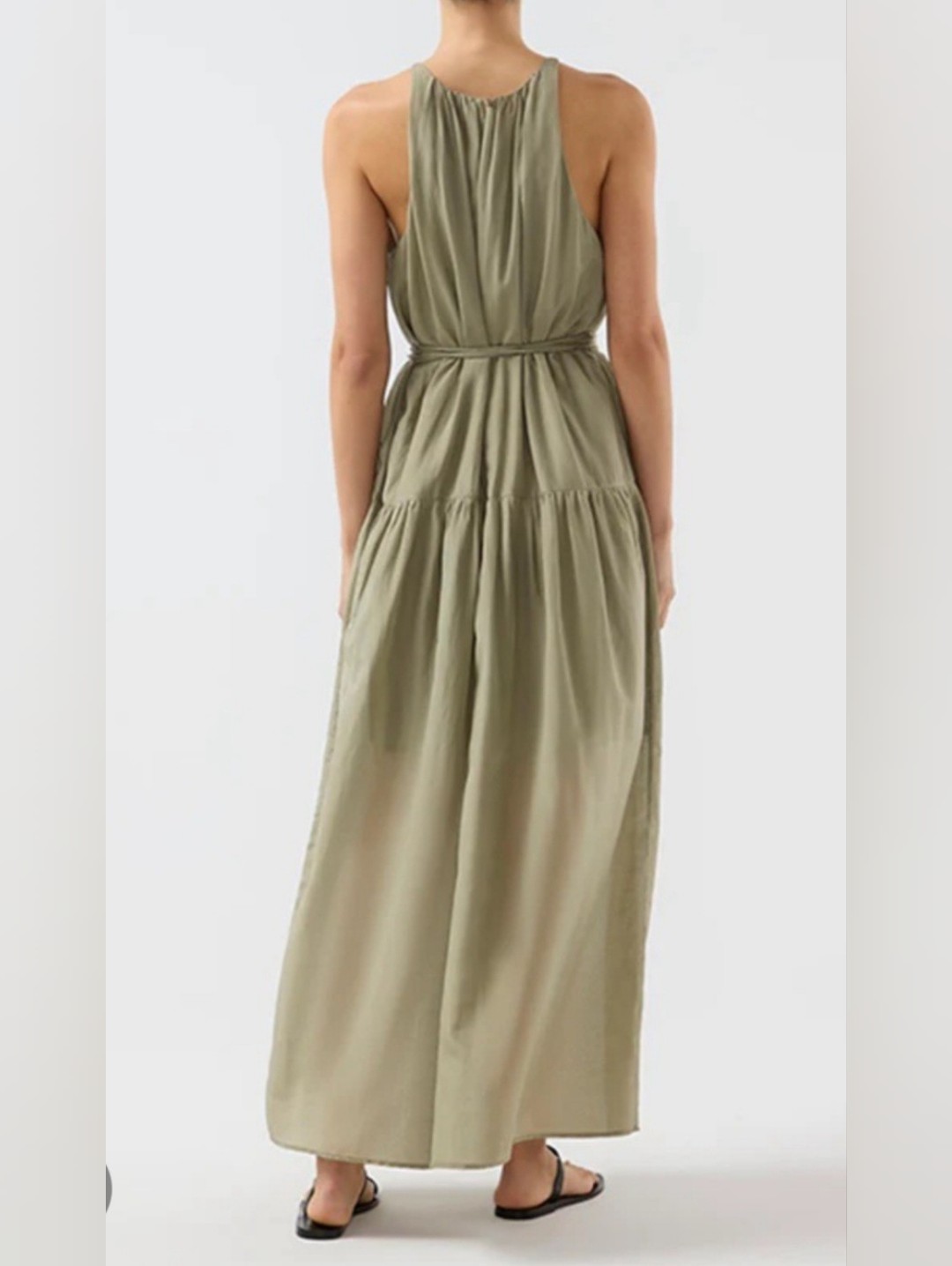 Bird & Knoll Maxi Dress Criss Cross Tie Belt Drop Waist Pink Silk Blend Nwt — image 7 of 8
